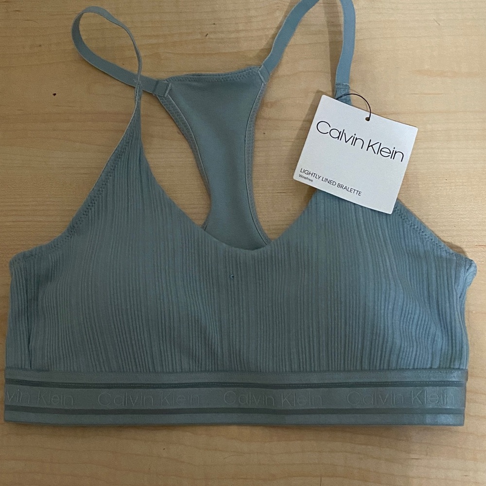 Calvin Klein Dusty Blue Ribbed Racerback Bralette
